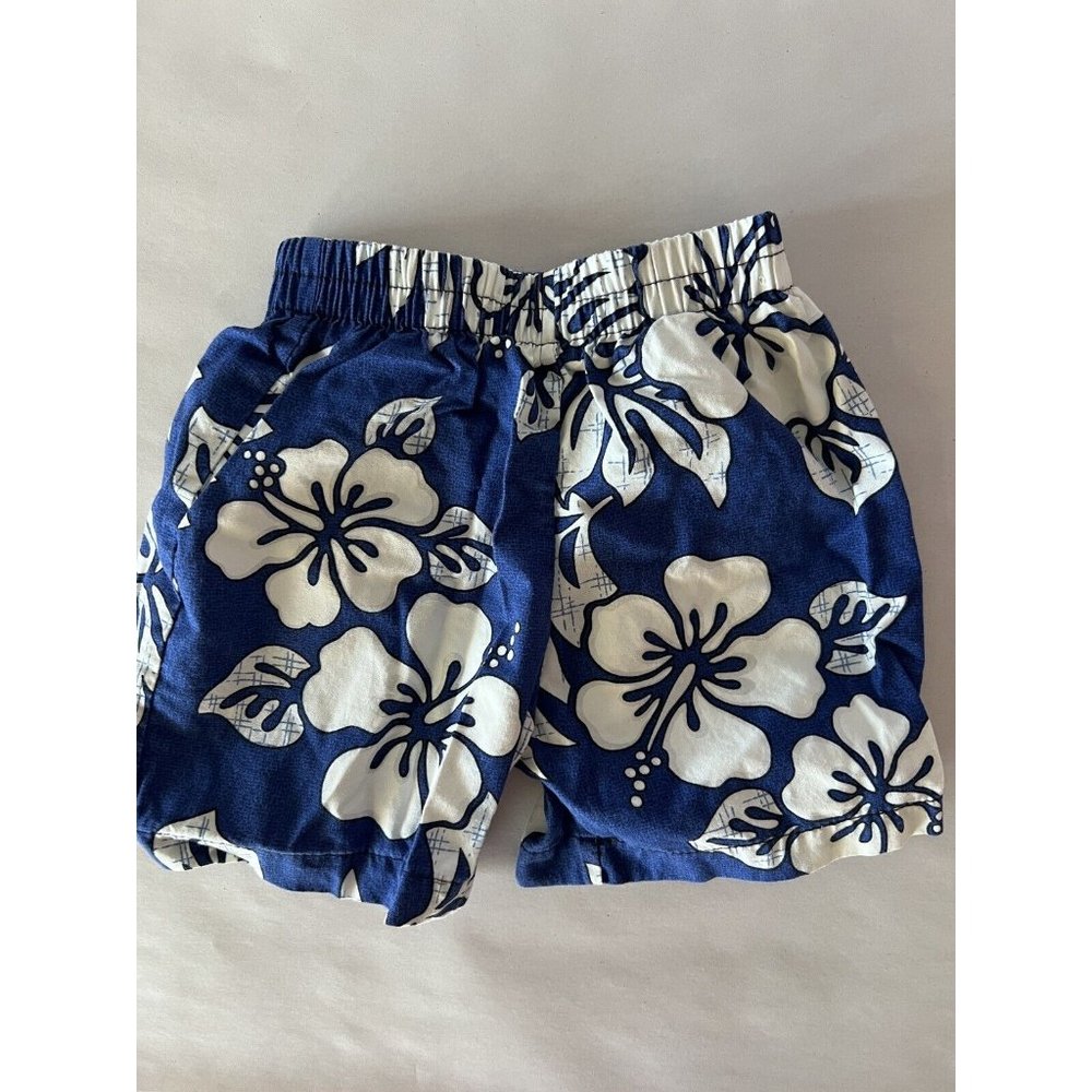 Island Wear Hawaiian Boys Shorts Floral Blue White Size XS